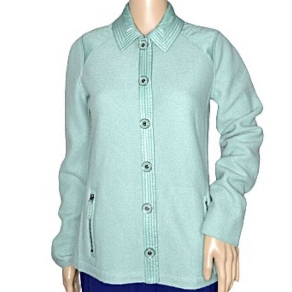New Carlisle Jacket Women Size 10 Turquoise Wool Collared Snap Up Blazer Pockets